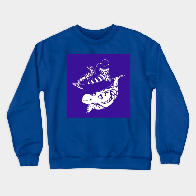 purple kawaii beluga whales in twin pattern ecopop Crewneck Sweatshirt by jorge_lebeau